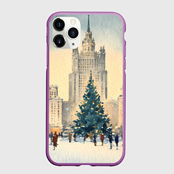 Чехол iPhone 11 Pro матовый Москва новогодняя елка, цвет: 3D-фиолетовый