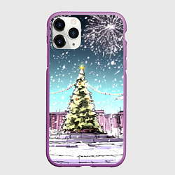 Чехол iPhone 11 Pro матовый Москва - новогодний салют, цвет: 3D-фиолетовый