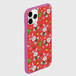 Чехол iPhone 11 Pro матовый Новогодний паттерн с зайчиком, цвет: 3D-фиолетовый — фото 2