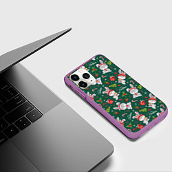 Чехол iPhone 11 Pro матовый Новогодние зайчики, цвет: 3D-фиолетовый — фото 2
