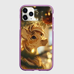 Чехол iPhone 11 Pro матовый Лошадка любуется елочным шаром, цвет: 3D-фиолетовый