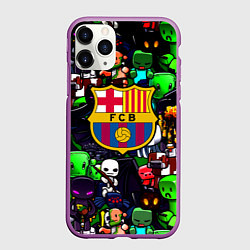 Чехол iPhone 11 Pro матовый Minecraft x barcelona fc, цвет: 3D-фиолетовый