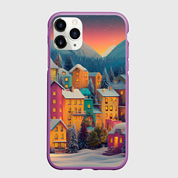 Чехол iPhone 11 Pro матовый Новогодний город в горах, цвет: 3D-фиолетовый