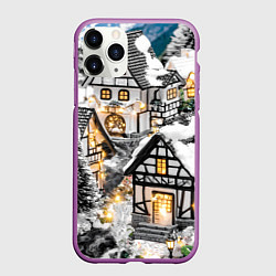 Чехол iPhone 11 Pro матовый Объемные новогодние дома, цвет: 3D-фиолетовый