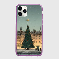 Чехол iPhone 11 Pro матовый Новогодняя елка во дворе, цвет: 3D-фиолетовый