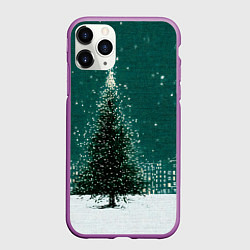 Чехол iPhone 11 Pro матовый Новый год в зеленом стиле, цвет: 3D-фиолетовый