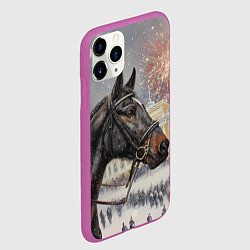 Чехол iPhone 11 Pro матовый Конь на фоне салюта, цвет: 3D-фиолетовый — фото 2