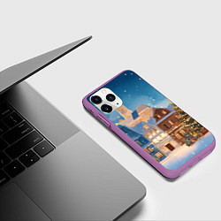 Чехол iPhone 11 Pro матовый Новогодний дворик и елка, цвет: 3D-фиолетовый — фото 2