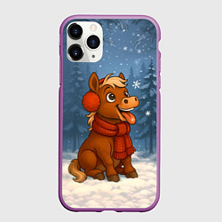 Чехол iPhone 11 Pro матовый Лошадка ловит снежинку