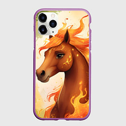 Чехол iPhone 11 Pro матовый Милая огненная лошадь, цвет: 3D-фиолетовый