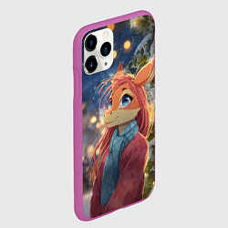 Чехол iPhone 11 Pro матовый Рыжая лошадка на фоне Нового года, цвет: 3D-фиолетовый — фото 2