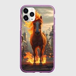 Чехол iPhone 11 Pro матовый Огненная лошадь в стиле стимпанк