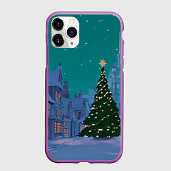 Чехол iPhone 11 Pro матовый Зеленая новогодняя елка во вдоре, цвет: 3D-фиолетовый