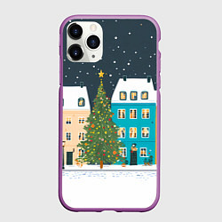 Чехол iPhone 11 Pro матовый Новогодний снежный город, цвет: 3D-фиолетовый