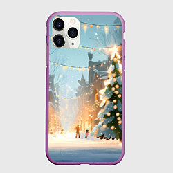 Чехол iPhone 11 Pro матовый Новогодняя елочка, цвет: 3D-фиолетовый