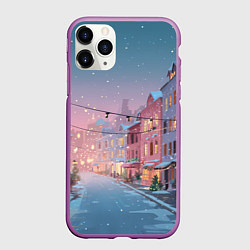 Чехол iPhone 11 Pro матовый Новогодняя улица, цвет: 3D-фиолетовый
