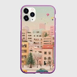 Чехол iPhone 11 Pro матовый Объемный новогодний город, цвет: 3D-фиолетовый