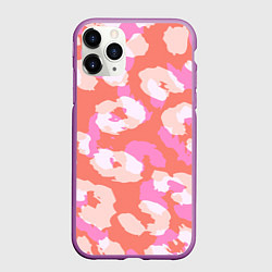 Чехол iPhone 11 Pro матовый Леопардовые пятна на лососевом, цвет: 3D-фиолетовый