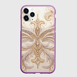 Чехол iPhone 11 Pro матовый Перламутровый орнамент с перьями, цвет: 3D-фиолетовый