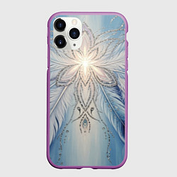 Чехол iPhone 11 Pro матовый Ледяной перьевой орнамент со светом