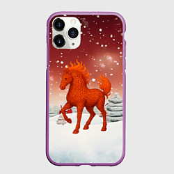 Чехол iPhone 11 Pro матовый Огненная текстурная лошадь 2026, цвет: 3D-фиолетовый