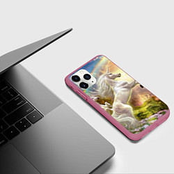 Чехол iPhone 11 Pro матовый Радужный единорог, цвет: 3D-малиновый — фото 2