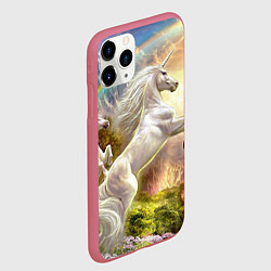 Чехол iPhone 11 Pro матовый Радужный единорог, цвет: 3D-малиновый — фото 2