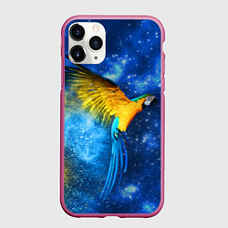 Чехол iPhone 11 Pro матовый Космический попугай, цвет: 3D-малиновый