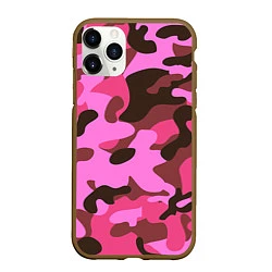 Чехол iPhone 11 Pro матовый Камуфляж: розовый/коричневый, цвет: 3D-коричневый