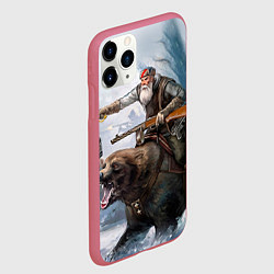 Чехол iPhone 11 Pro матовый Русский воин на медведе, цвет: 3D-малиновый — фото 2