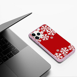 Чехол iPhone 11 Pro матовый Снежинки, цвет: 3D-розовый — фото 2