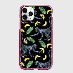 Чехол iPhone 11 Pro матовый Обезьянки и бананы, цвет: 3D-малиновый