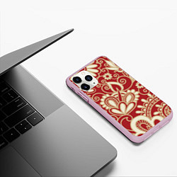 Чехол iPhone 11 Pro матовый Хохломская роспись, цвет: 3D-розовый — фото 2