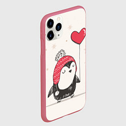Чехол iPhone 11 Pro матовый Влюбленный пингвин, цвет: 3D-малиновый — фото 2