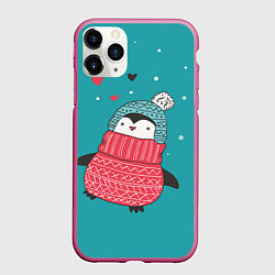Чехол iPhone 11 Pro матовый Пингвинчик, цвет: 3D-малиновый