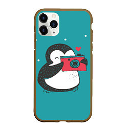 Чехол iPhone 11 Pro матовый Пингвин с фотоаппаратом