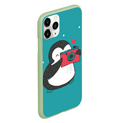 Чехол iPhone 11 Pro матовый Пингвин с фотоаппаратом, цвет: 3D-салатовый — фото 2