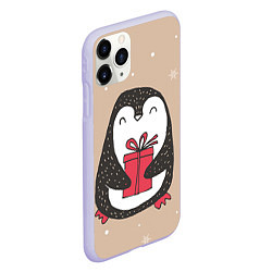 Чехол iPhone 11 Pro матовый Пингвин с подарком, цвет: 3D-светло-сиреневый — фото 2