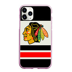 Чехол iPhone 11 Pro матовый Chicago Blackhawks, цвет: 3D-розовый