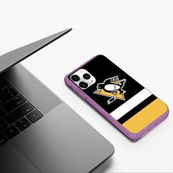 Чехол iPhone 11 Pro матовый Pittsburgh Penguins: Black, цвет: 3D-фиолетовый — фото 2