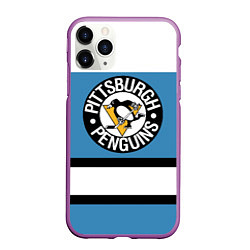 Чехол iPhone 11 Pro матовый Pittsburgh Penguins: White, цвет: 3D-фиолетовый