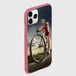 Чехол iPhone 11 Pro матовый Велогонщик, цвет: 3D-малиновый — фото 2
