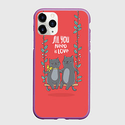Чехол iPhone 11 Pro матовый Кисули Love, цвет: 3D-фиолетовый