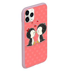 Чехол iPhone 11 Pro матовый Влюбленные пингвины, цвет: 3D-розовый — фото 2