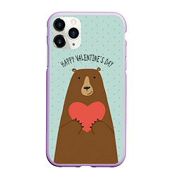 Чехол iPhone 11 Pro матовый Медведь с сердцем, цвет: 3D-сиреневый