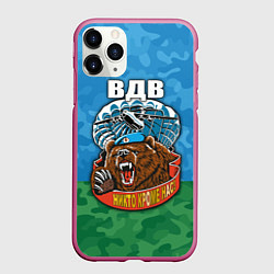 Чехол iPhone 11 Pro матовый ВДВ медведь - никто кроме нас, цвет: 3D-малиновый