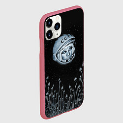 Чехол iPhone 11 Pro матовый Гагарин в небе, цвет: 3D-малиновый — фото 2