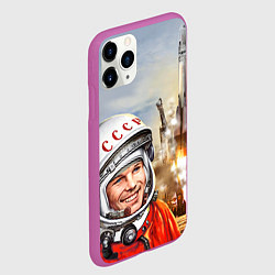Чехол iPhone 11 Pro матовый Гагарин взлетает, цвет: 3D-фиолетовый — фото 2