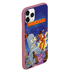 Чехол iPhone 11 Pro матовый Futurama Devil, цвет: 3D-малиновый — фото 2