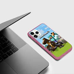 Чехол iPhone 11 Pro матовый Minecraft Rider, цвет: 3D-малиновый — фото 2